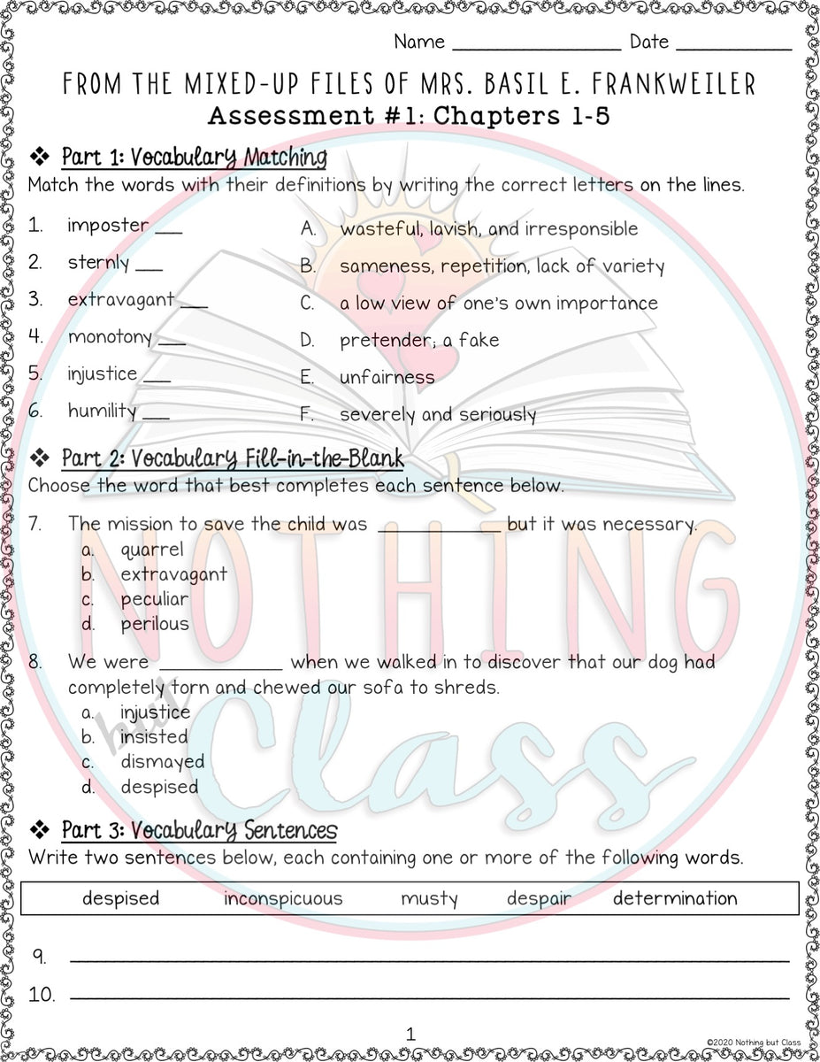 From the Mixed up Files of Mrs. Basil E. Frankweiler Tests Quizzes Assessments