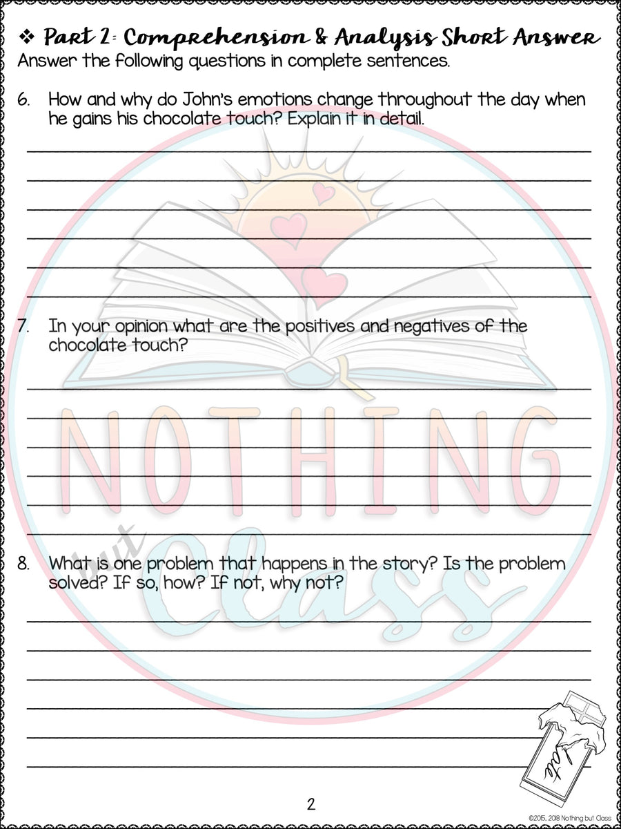 The Chocolate Touch - Tests | Quizzes | Assessments – Nothing but Class