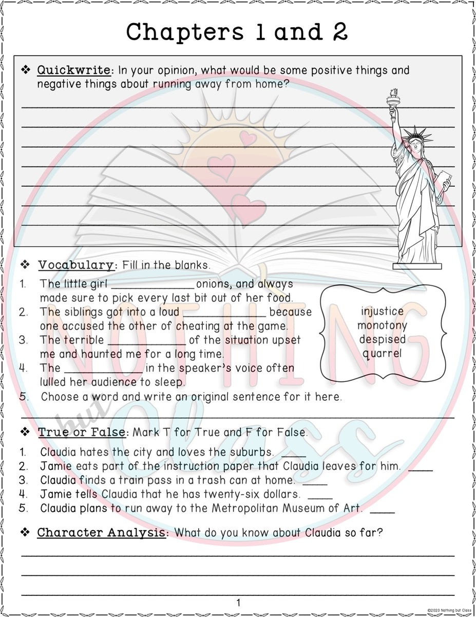 From the Mixed-up Files of Mrs. Basil E. Frankweiler | Comprehension a ...