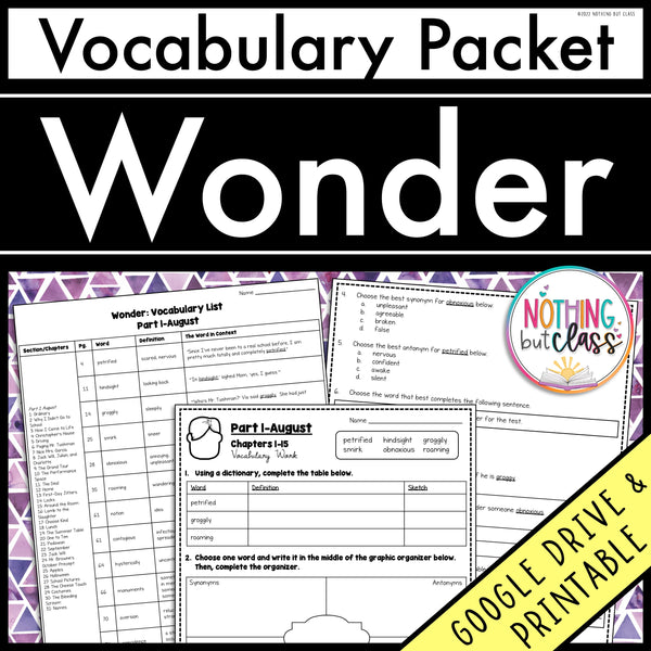 Wonder | Vocabulary Words with Activities